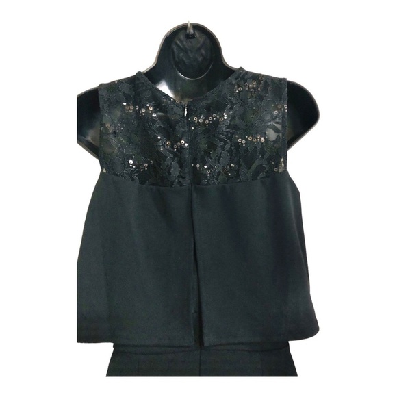 Black lace sequin peplum overlay swing top sleeveless jumpsuit size 6 new - Picture 11 of 16